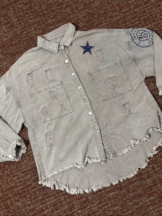 Tiny turnip Tops - Tiny Turnip Milwaukee brewers sparkle slouchy distressed frayed button down S